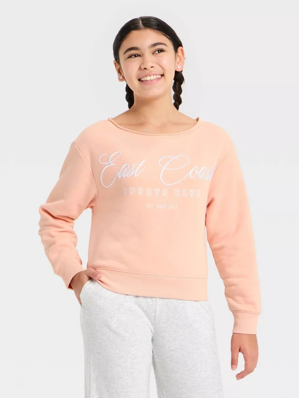 Girls' "East Coast" Off the Shoulder Graphic Sweatshirt - art class™ Pink XL